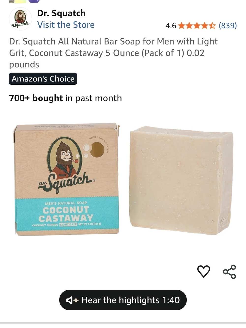Dr SQUATCH Coconut Castaway Natural Bars - Cream Set Of 5 Bars
